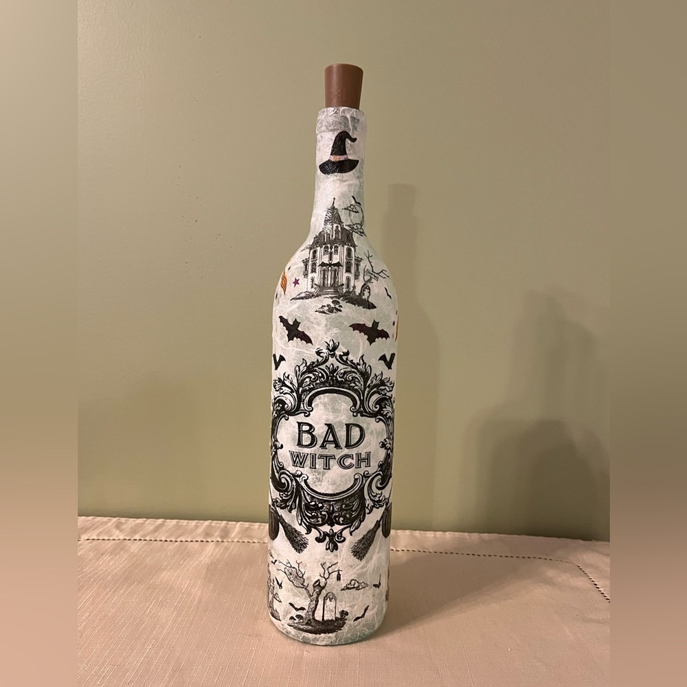 Bad Witch Decorated Bottle, Halloween, Home Decor